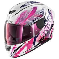 Motorcycle full-face woman's white, pink helmet