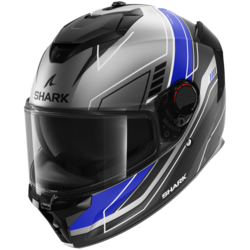 Motorcycle full-face matt black, grey, blu helmet