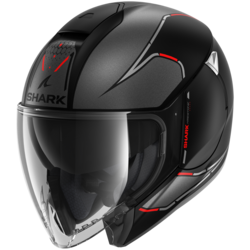 Motorcycle jet matt black, grey, red helmet