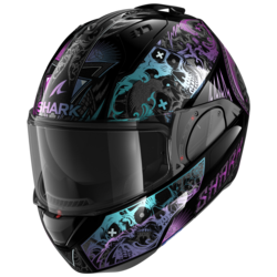 Motorcycle modular woman's black, blue, purple helmet