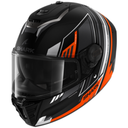 Motorcycle full-face black, grey, orange helmet