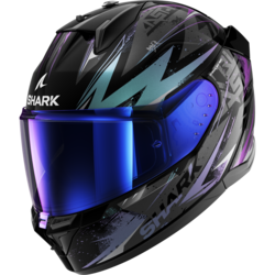 Motorcycle full-face woman's black, blue, purple helmet