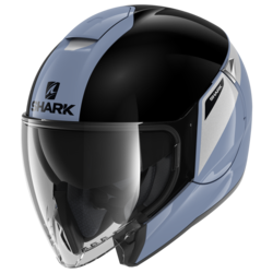 Motorcycle jet black, grey helmet