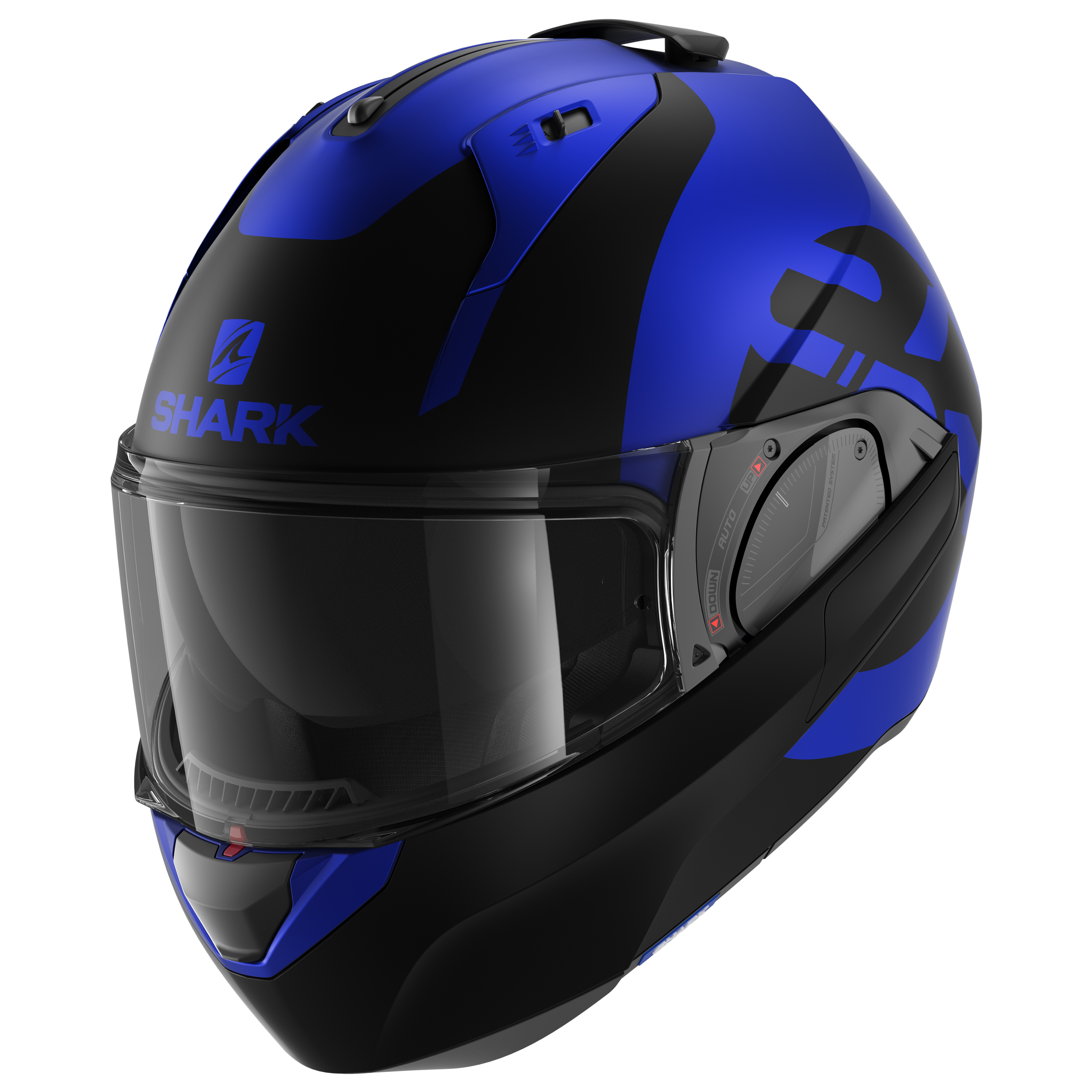 Motorcycle modular blue, matt black helmet