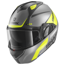 Motorcycle modular  grey, yellow helmet 