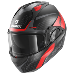 Motorcycle modular  black, red helmet 