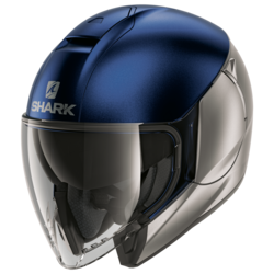 Motorcycle jet  blue, grey helmet 