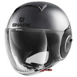 Motorcycle jet  grey, black helmet 