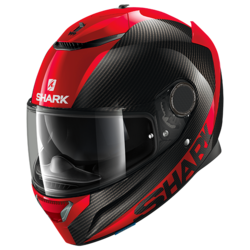 Motorcycle integral  red, black helmet 