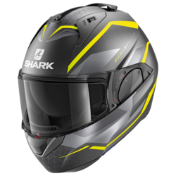 Motorcycle modular  grey, yellow helmet