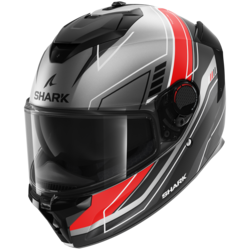 Motorcycle full-face matt black, grey, red helmet