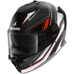 Motorcycle full-face matt black, white orange helmet
