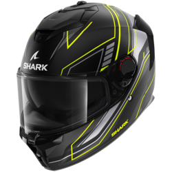 Motorcycle full-face matt black, grey, yellow helmet