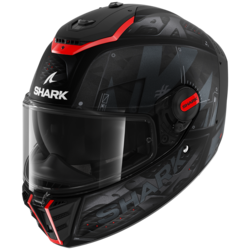 Motorcycle full-face matt black, grey, red helmet