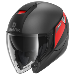 Motorcycle jet  black, red helmet