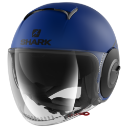 Motorcycle jet  blue, black helmet