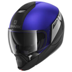 Motorcycle modular  black, blue helmet 