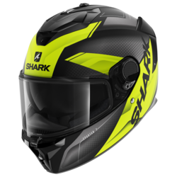 Motorcycle integral  black, yellow helmet 