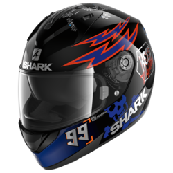 Motorcycle integral  black, blue helmet 